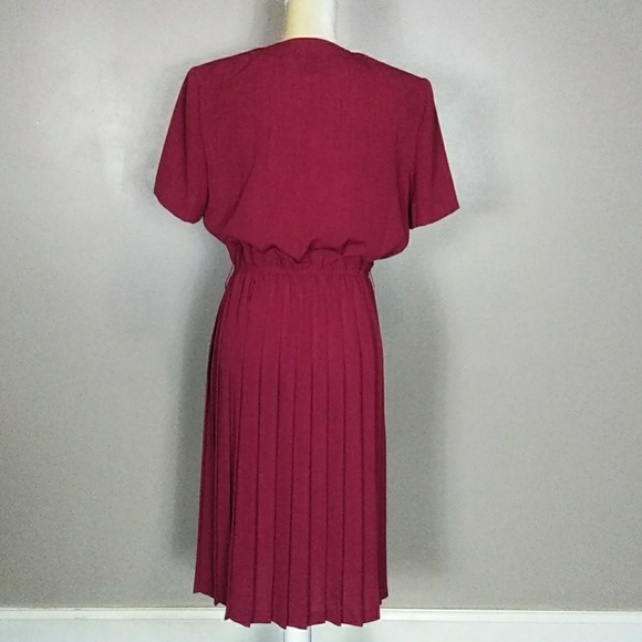 Leslie Fay Dark Red Pleated Dress - Picture 9 of 10